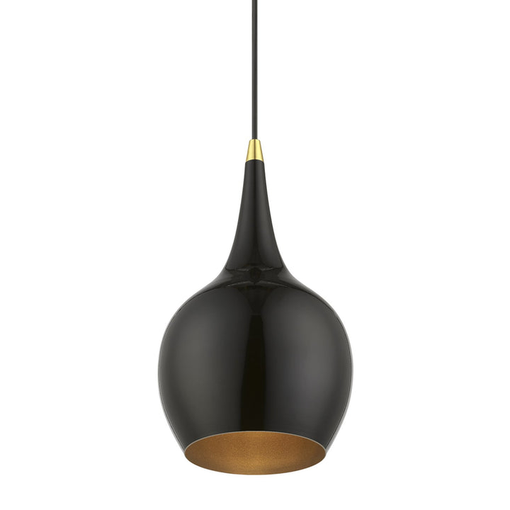 1 Light Shiny Black With Polished Brass Accents Mini Pendant