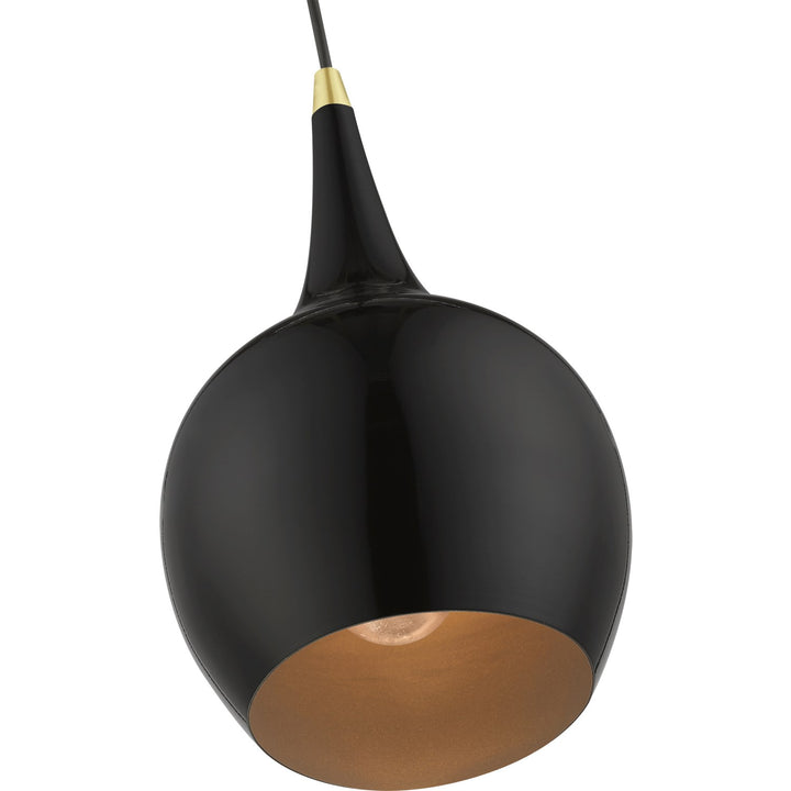1 Light Shiny Black With Polished Brass Accents Mini Pendant