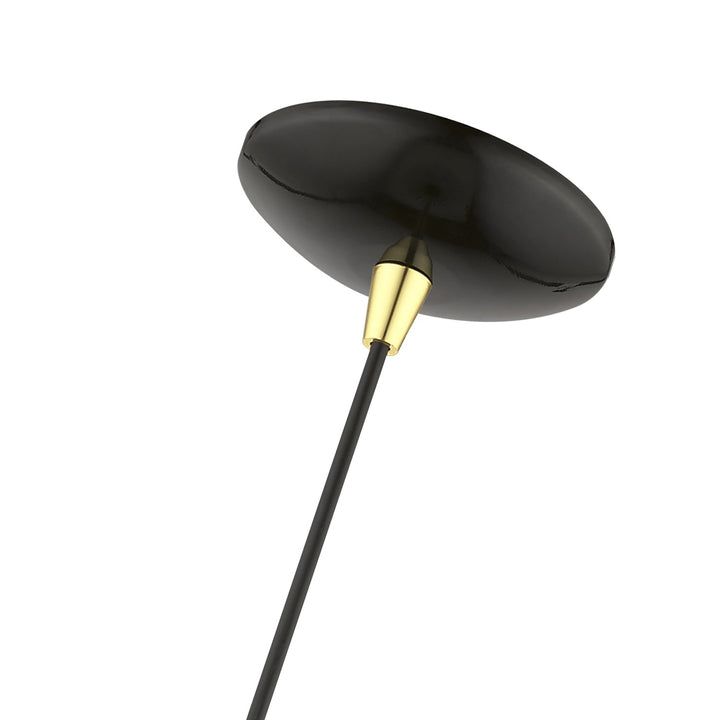 1 Light Shiny Black With Polished Brass Accents Mini Pendant