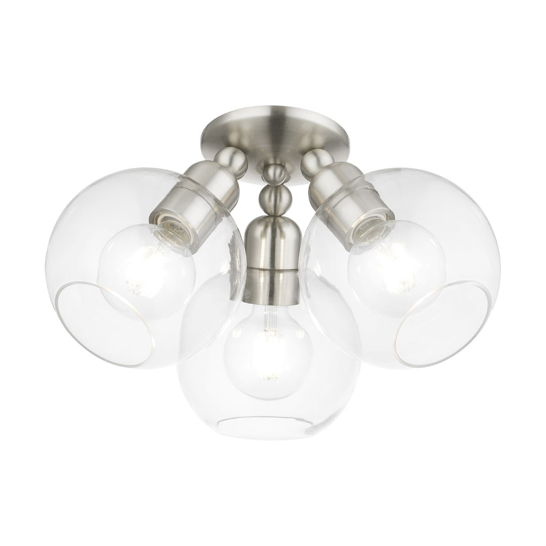3 Light Brushed Nickel Sphere Semi-Flush