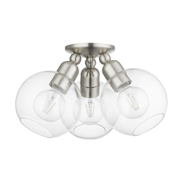 3 Light Brushed Nickel Sphere Semi-Flush