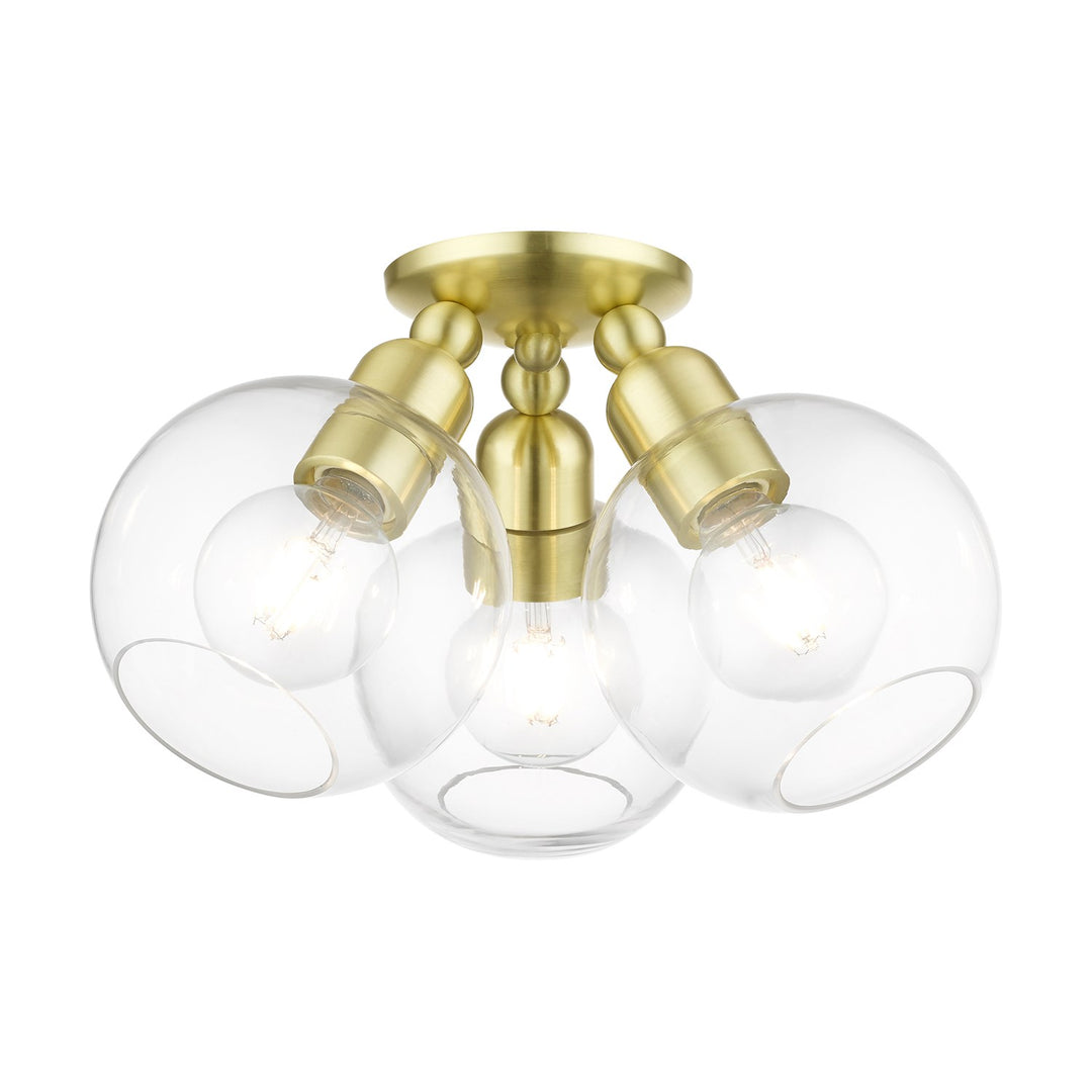 3 Light Satin Brass Sphere Semi-Flush