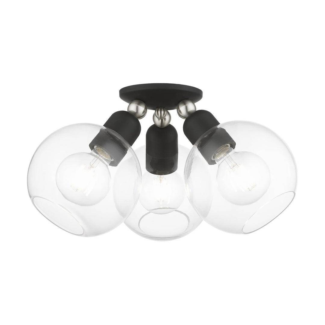 3 Light Black With Brushed Nickel Accents Sphere Semi-Flush by Livex Lighting