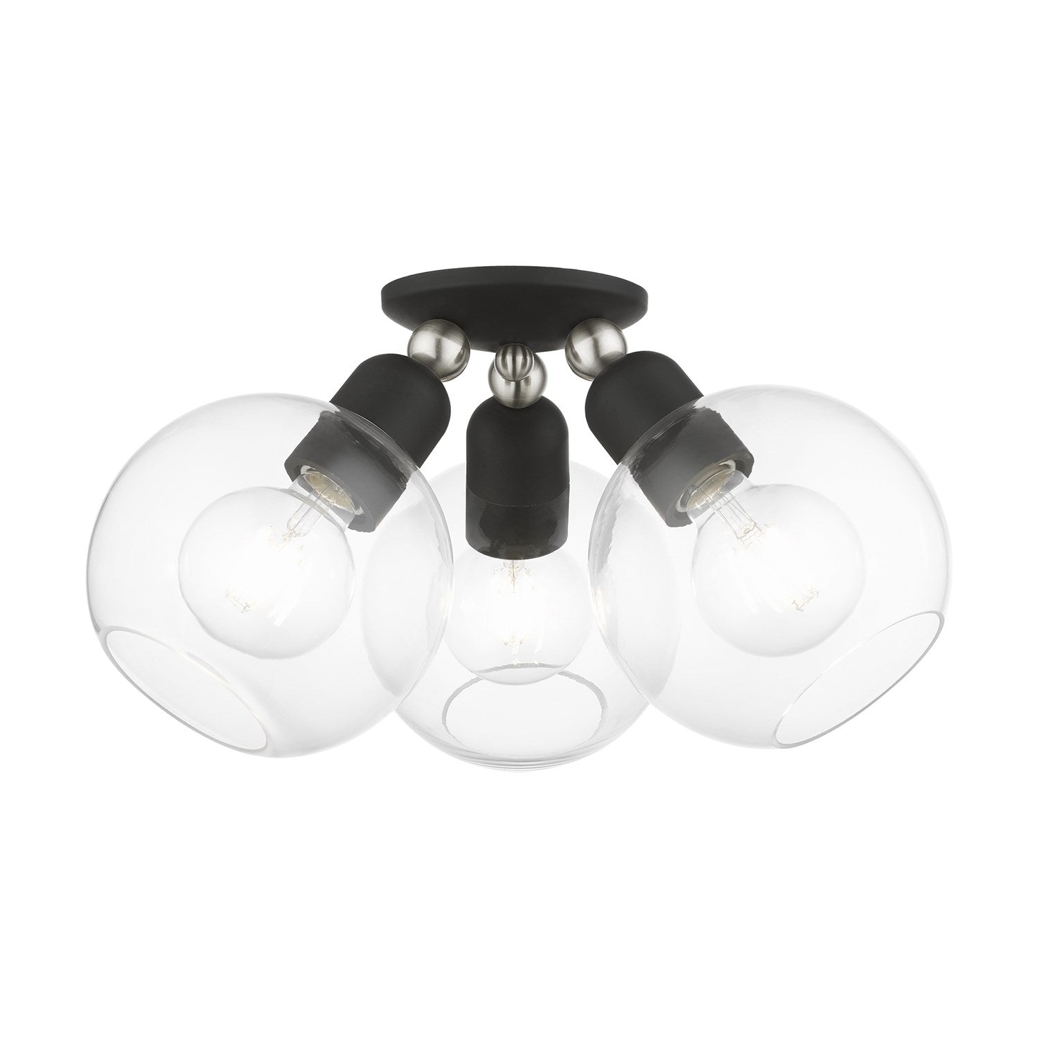 3 Light Black With Brushed Nickel Accents Sphere Semi-Flush by Livex Lighting