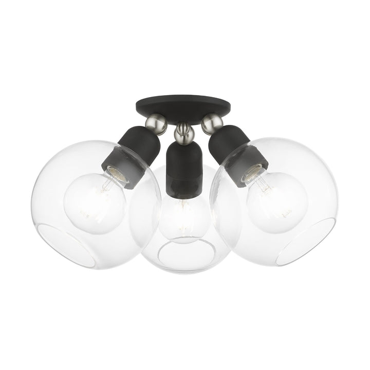 3 Light Black With Brushed Nickel Accents Sphere Semi-Flush by Livex Lighting