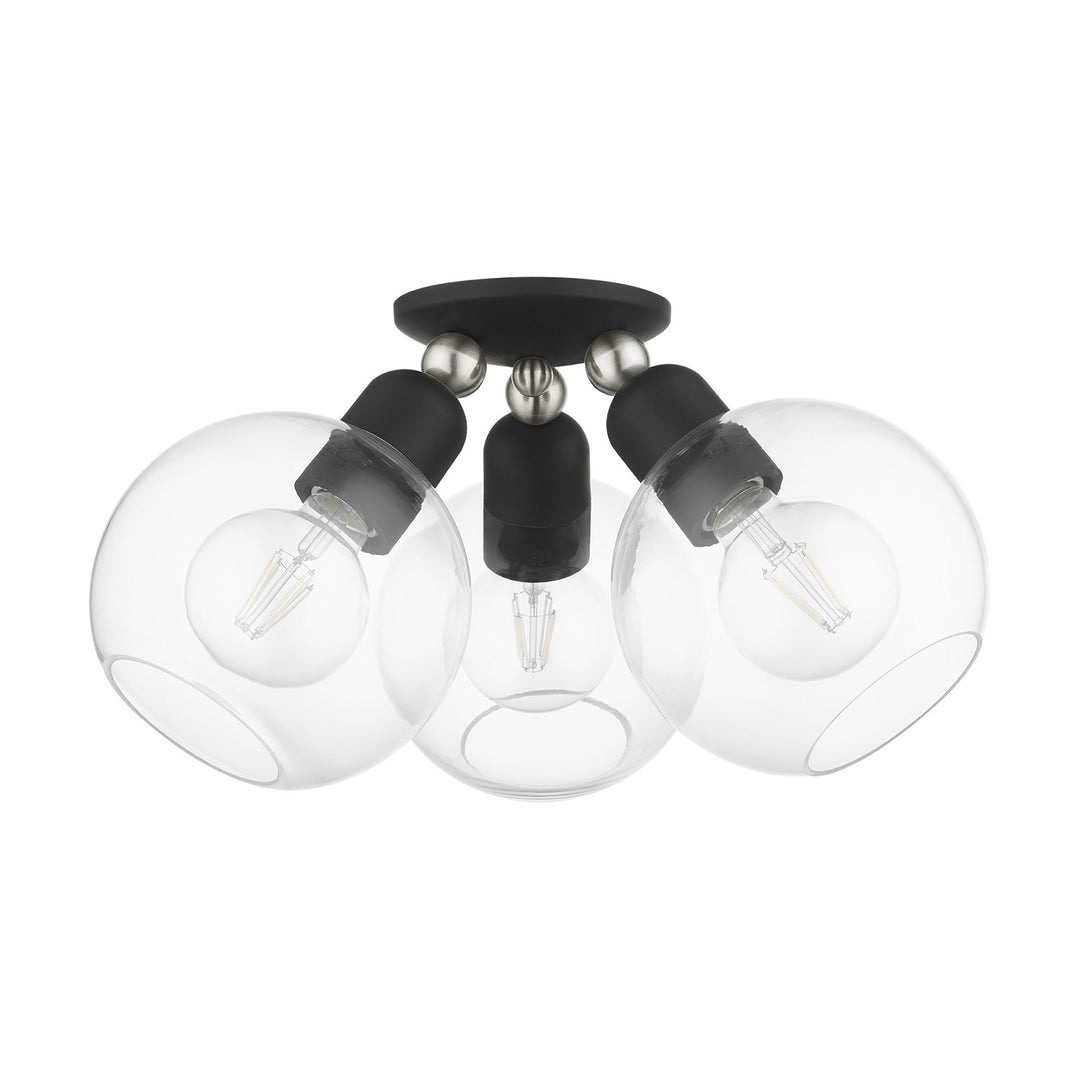 3 Light Black With Brushed Nickel Accents Sphere Semi-Flush