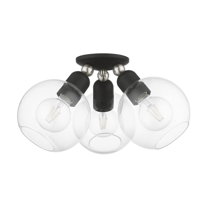 3 Light Black With Brushed Nickel Accents Sphere Semi-Flush