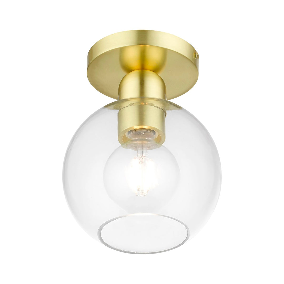 1 Light Satin Brass Sphere Semi-Flush