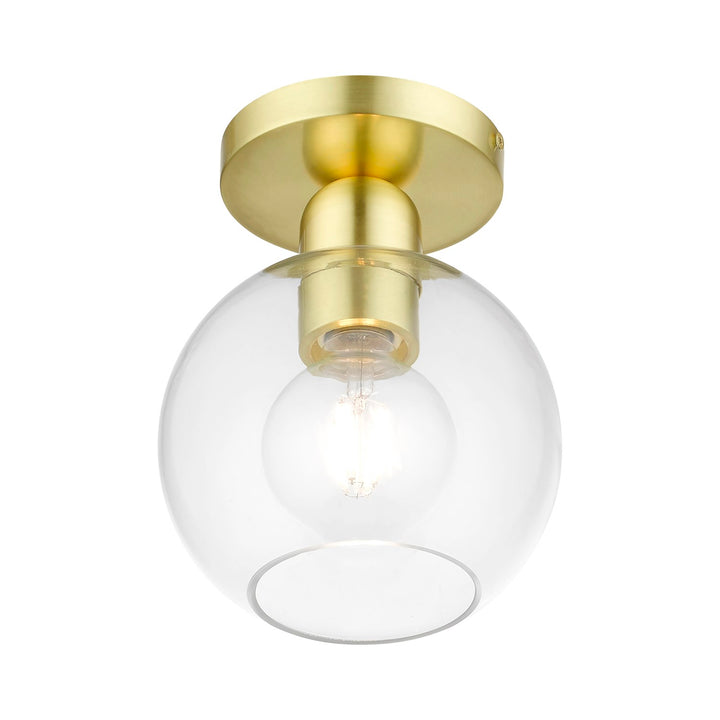 1 Light Satin Brass Sphere Semi-Flush