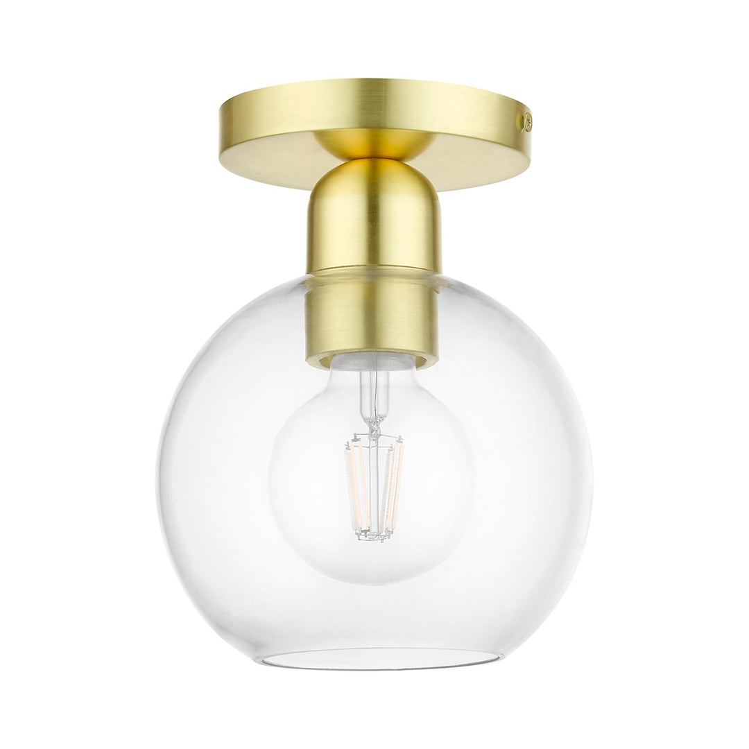 1 Light Satin Brass Sphere Semi-Flush