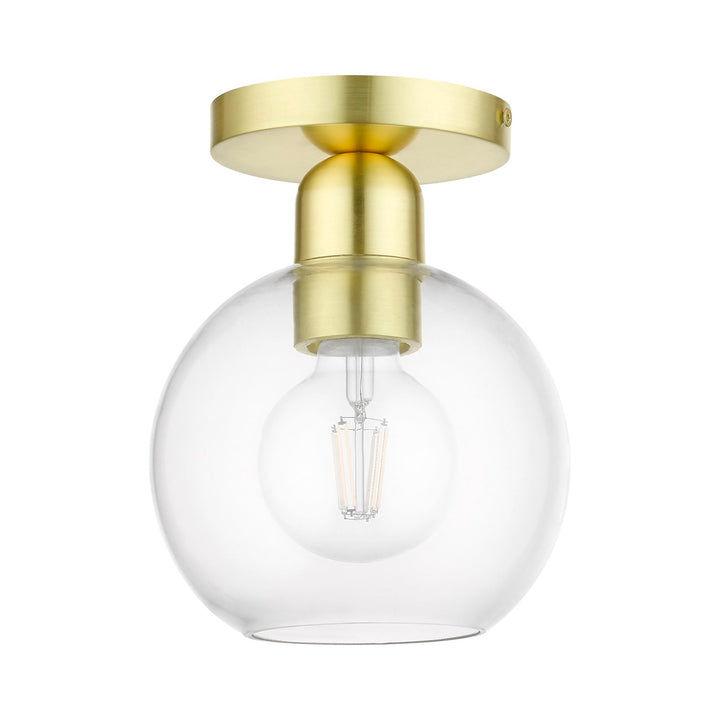 1 Light Satin Brass Sphere Semi-Flush