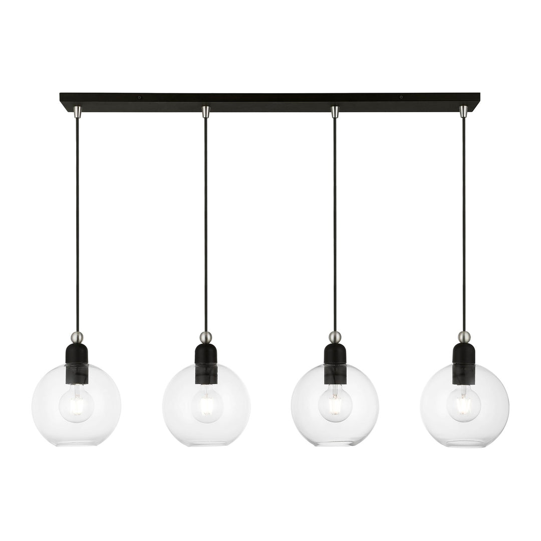 4 Light Black With Brushed Nickel Accents Sphere Linear Chandelier by Livex Lighting