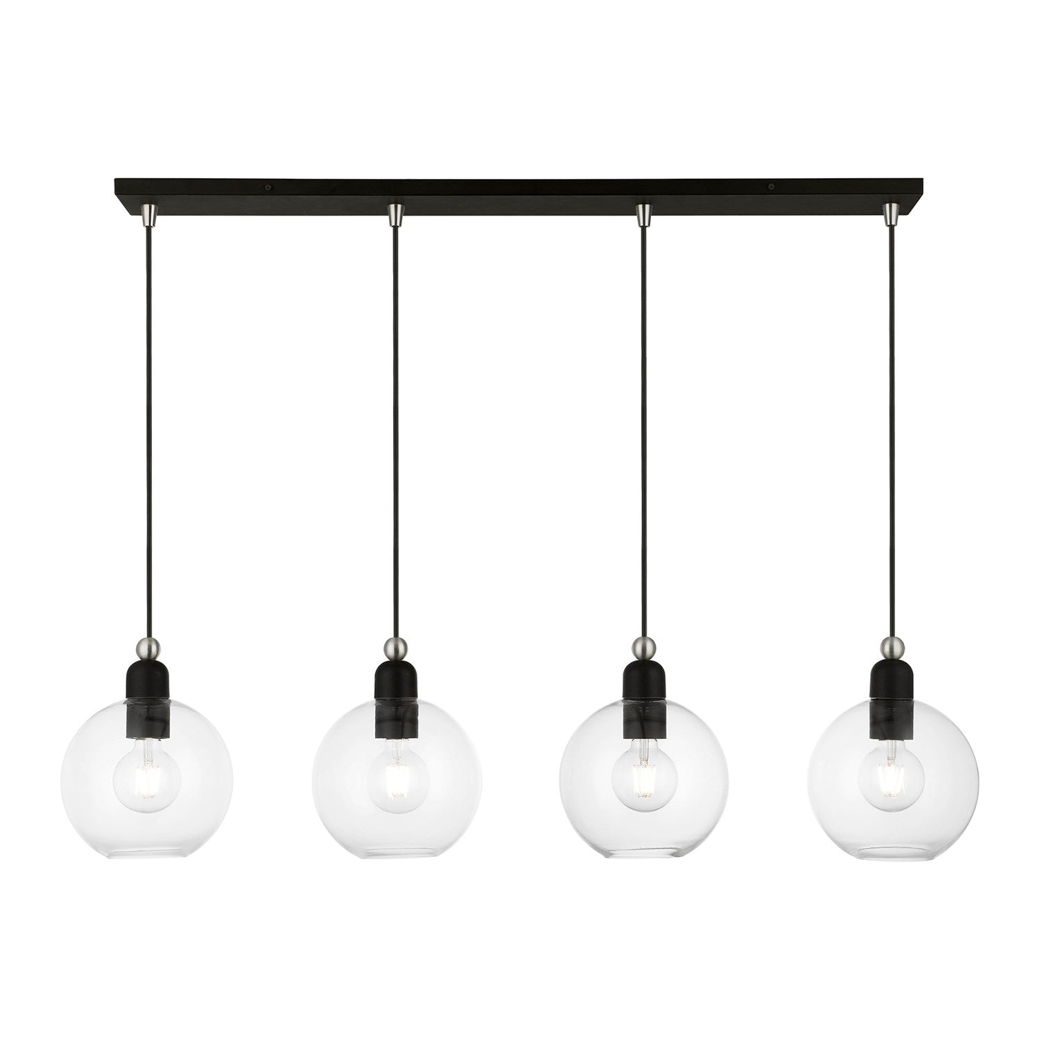 4 Light Black With Brushed Nickel Accents Sphere Linear Chandelier by Livex Lighting