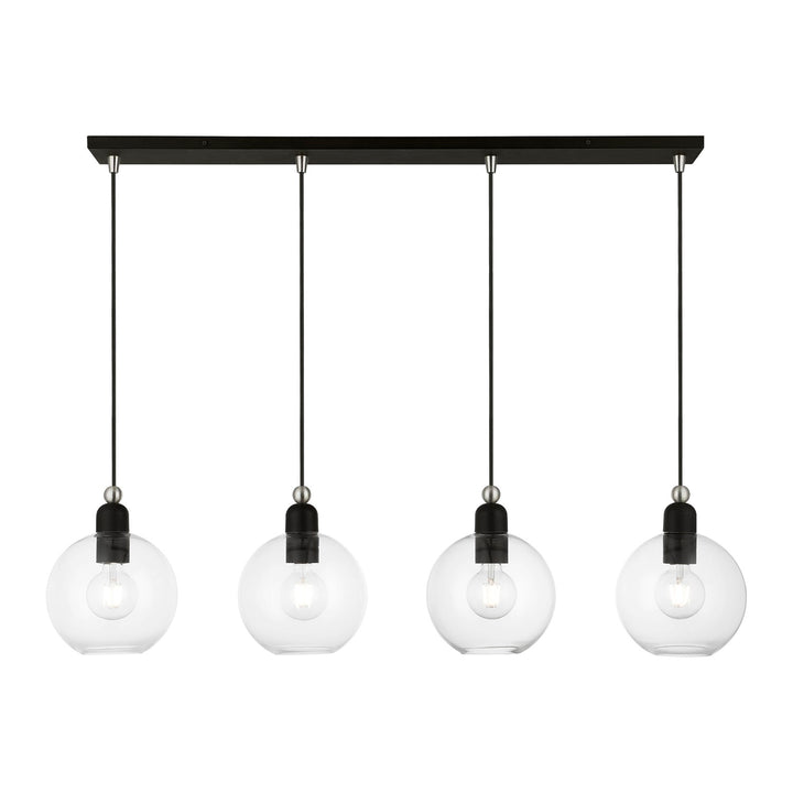 4 Light Black With Brushed Nickel Accents Sphere Linear Chandelier by Livex Lighting