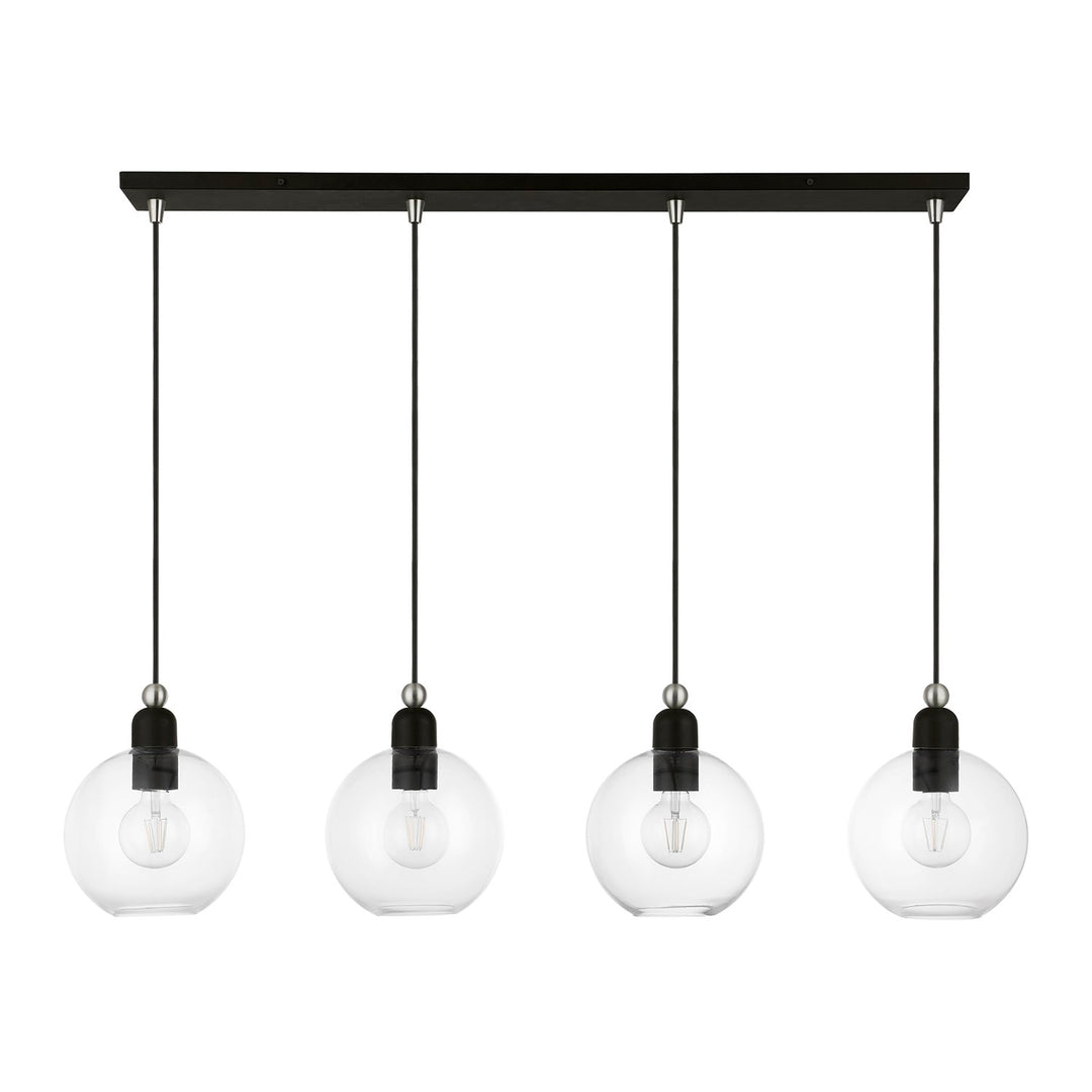 4 Light Black With Brushed Nickel Accents Sphere Linear Chandelier