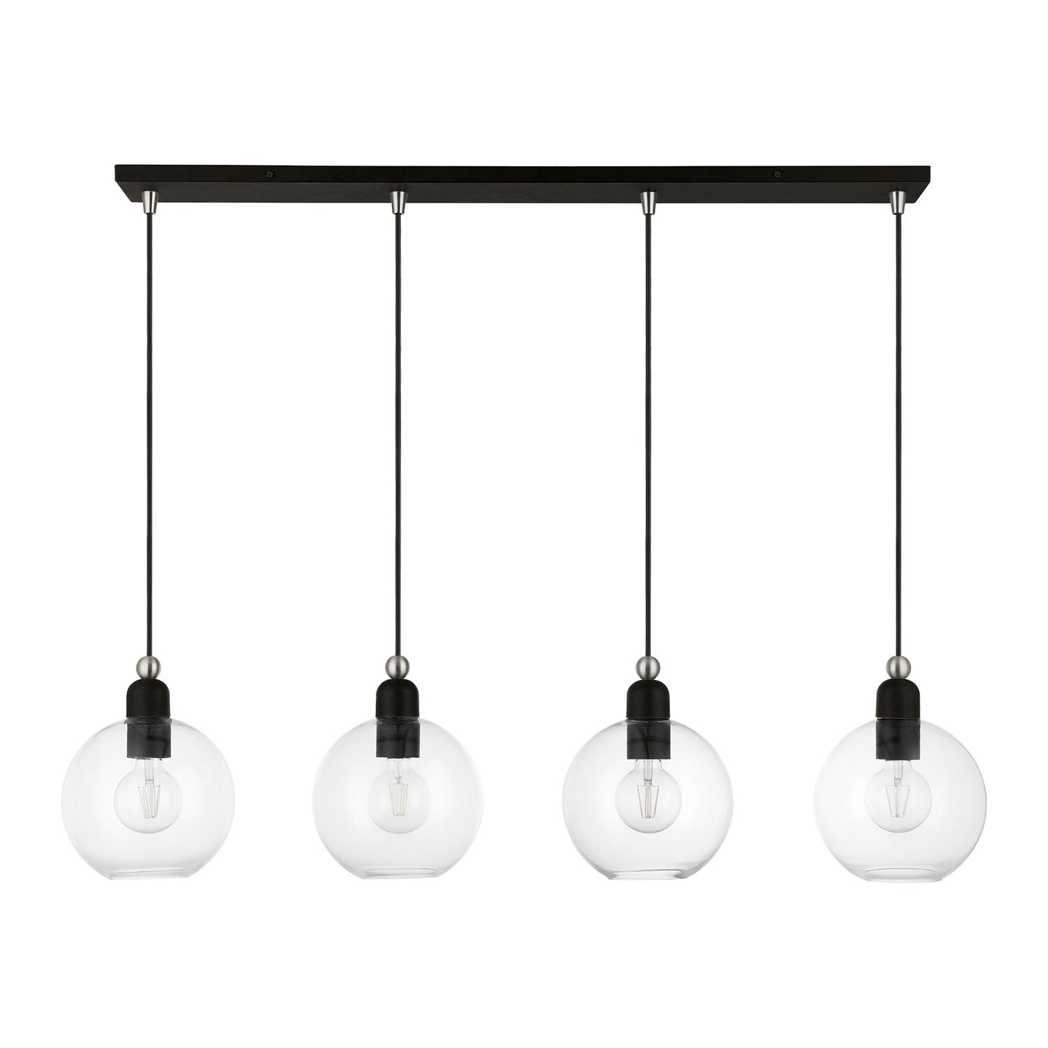 4 Light Black With Brushed Nickel Accents Sphere Linear Chandelier