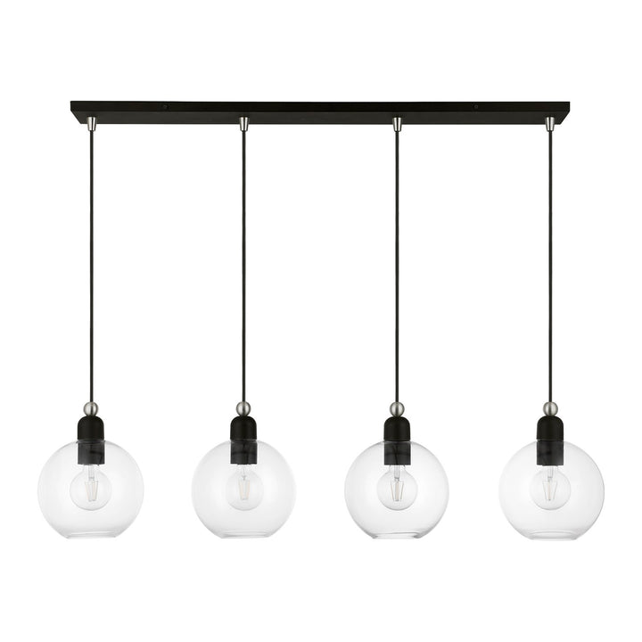 4 Light Black With Brushed Nickel Accents Sphere Linear Chandelier