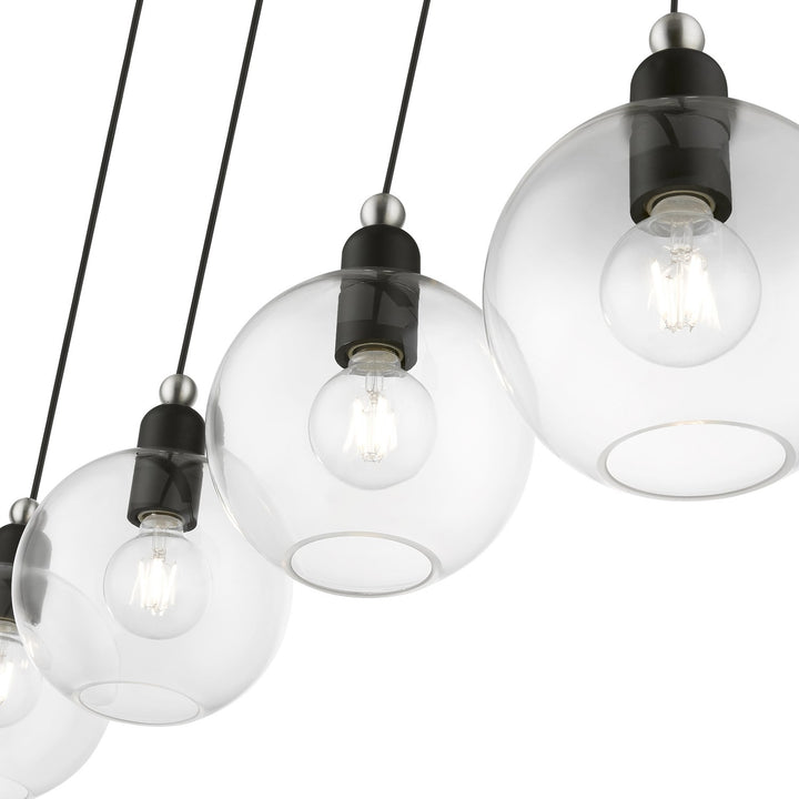 4 Light Black With Brushed Nickel Accents Sphere Linear Chandelier