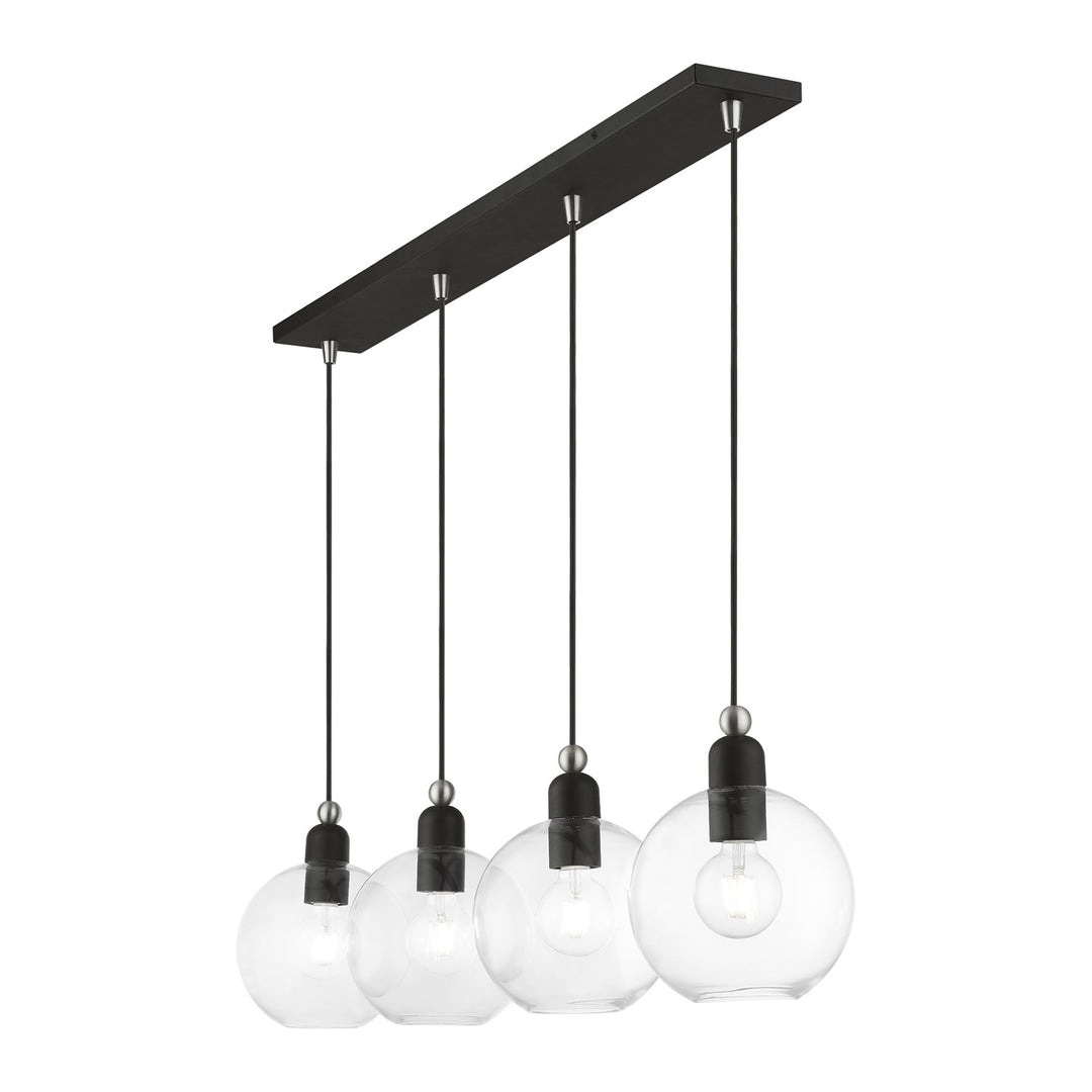 4 Light Black With Brushed Nickel Accents Sphere Linear Chandelier