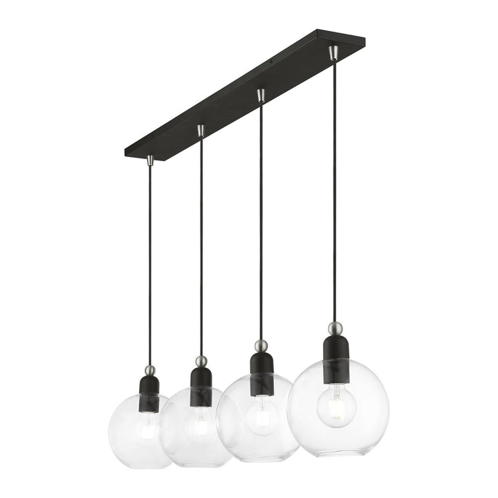 4 Light Black With Brushed Nickel Accents Sphere Linear Chandelier