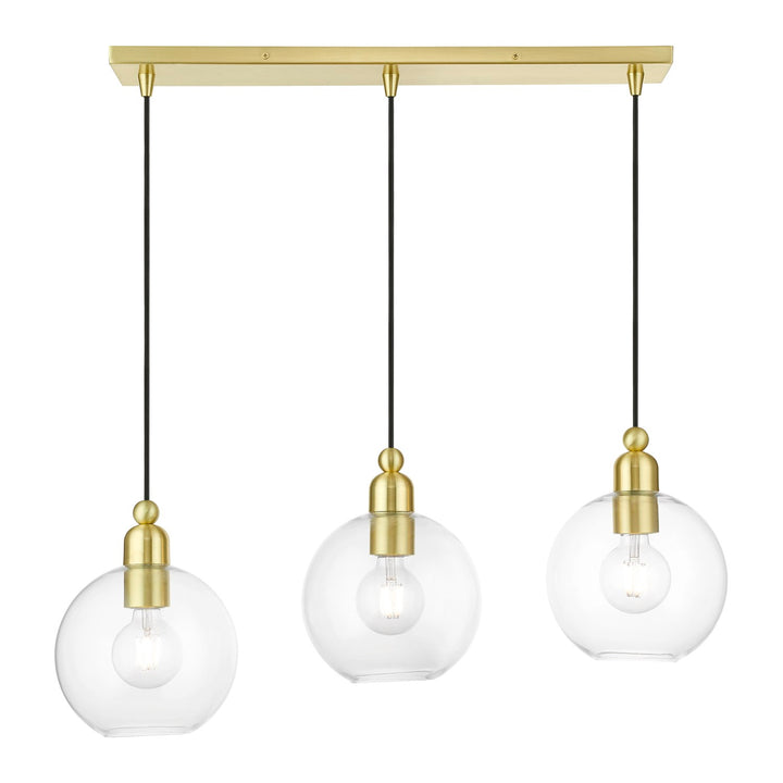 3 Light Satin Brass Sphere Linear Chandelier by Livex Lighting