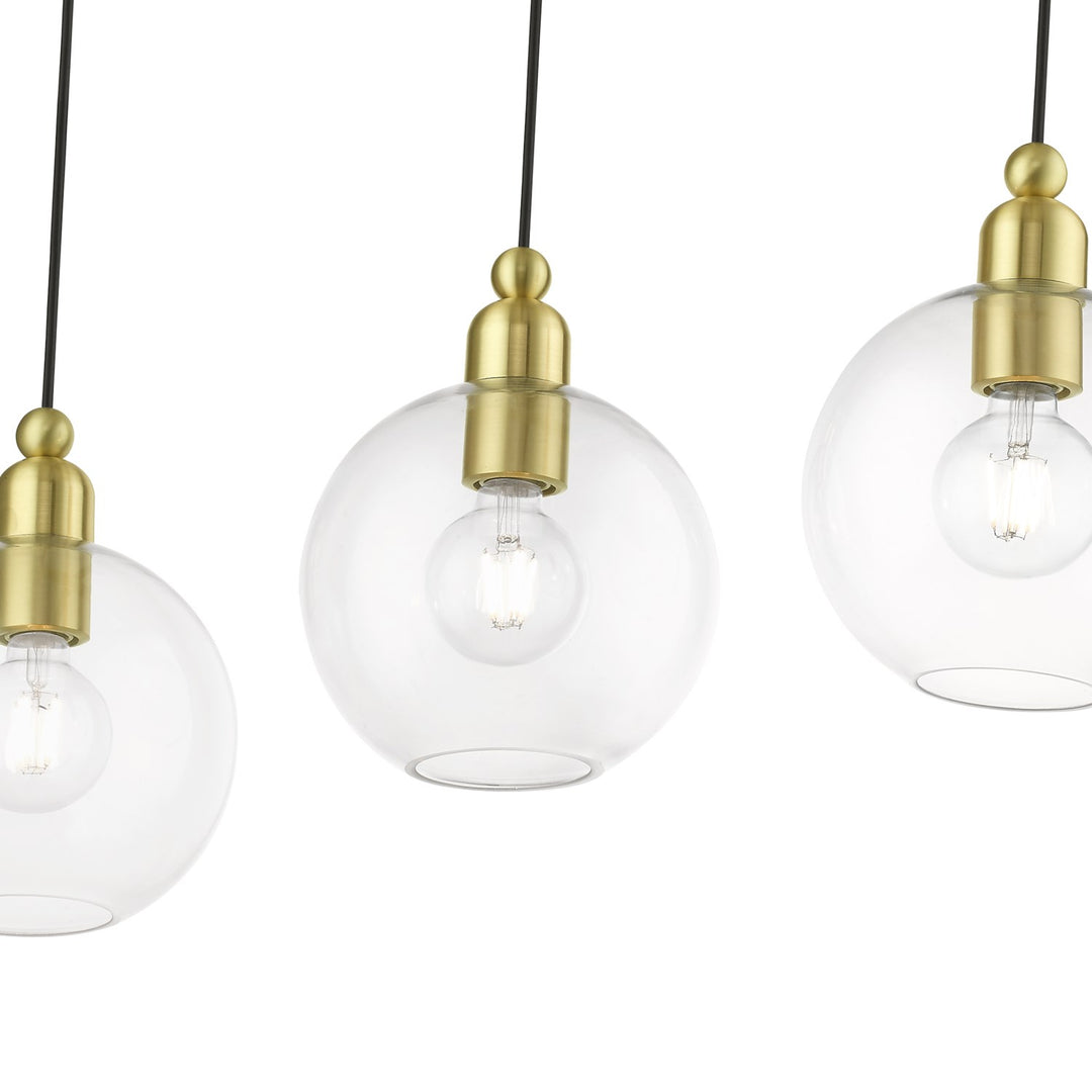 3 Light Satin Brass Sphere Linear Chandelier