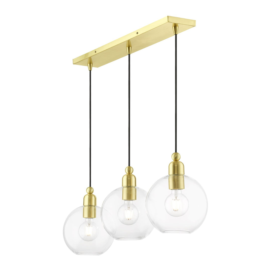 3 Light Satin Brass Sphere Linear Chandelier