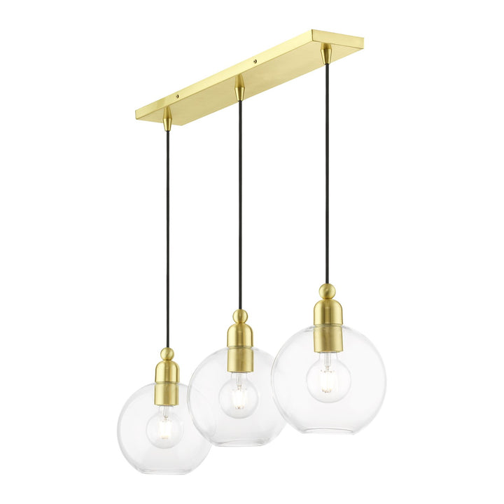 3 Light Satin Brass Sphere Linear Chandelier