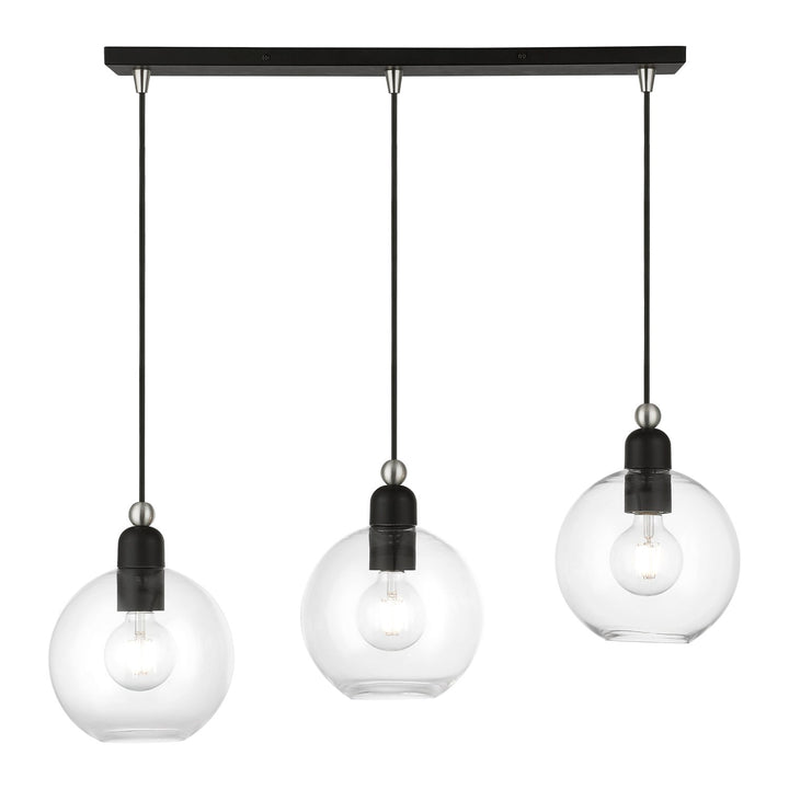 3 Light Black With Brushed Nickel Accents Sphere Linear Chandelier by Livex Lighting