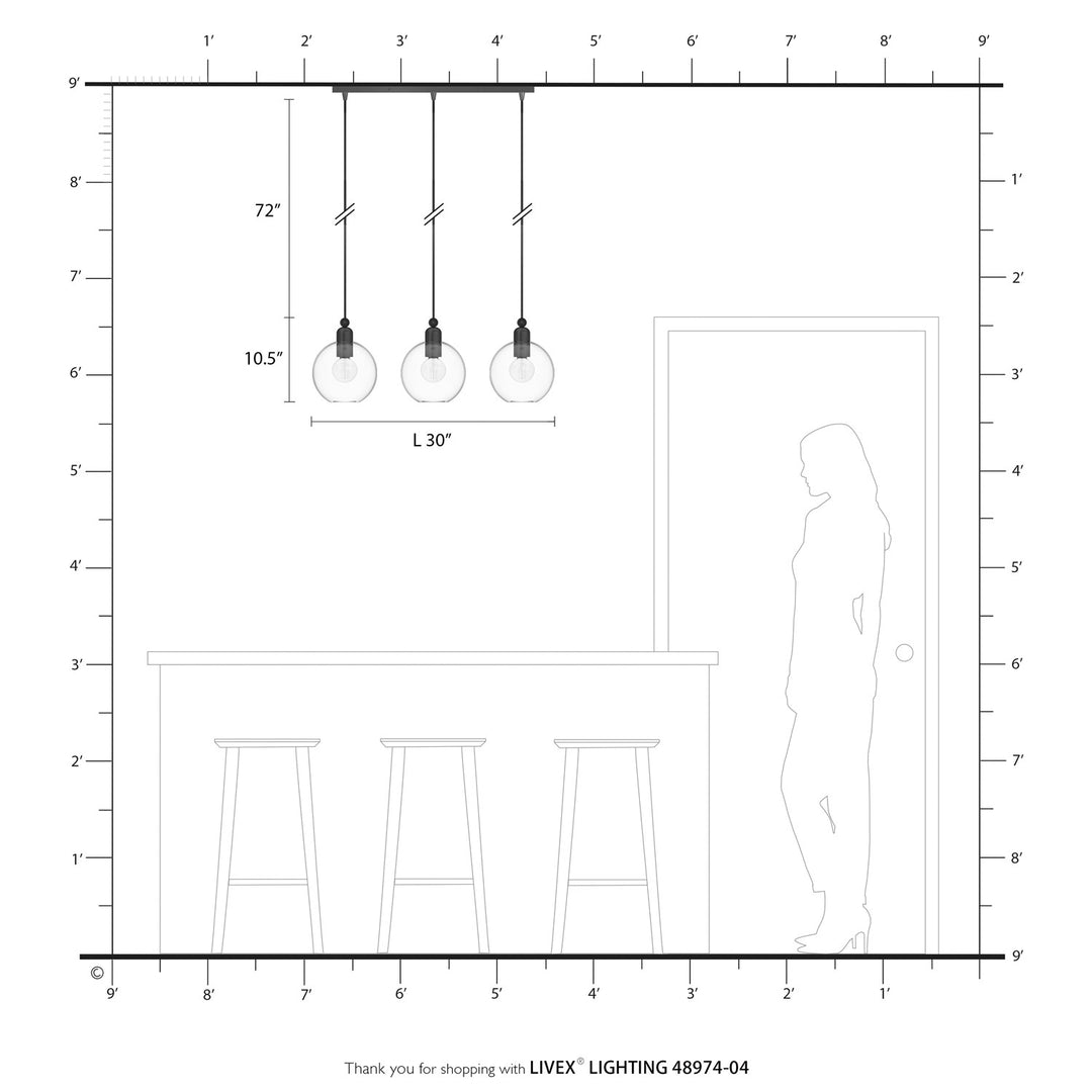 3 Light Black With Brushed Nickel Accents Sphere Linear Chandelier