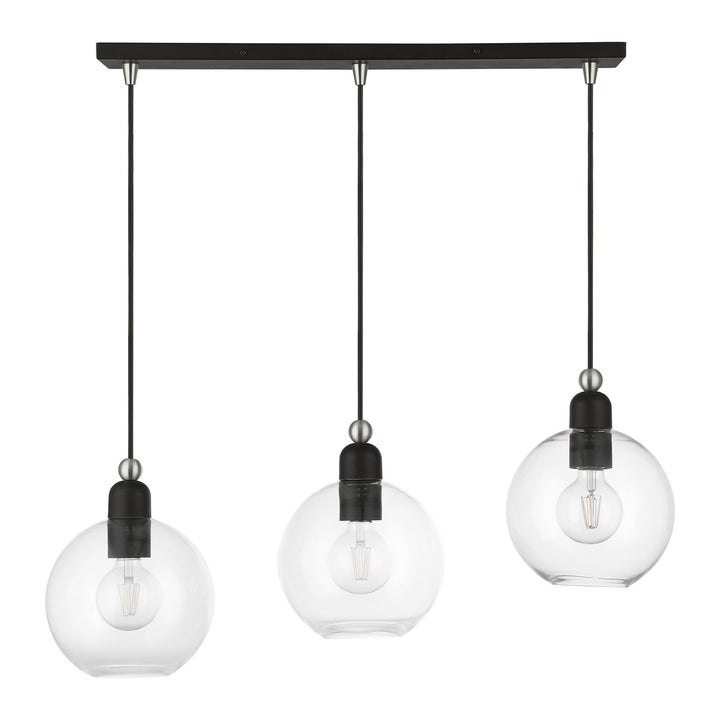 3 Light Black With Brushed Nickel Accents Sphere Linear Chandelier