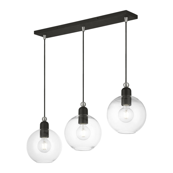 3 Light Black With Brushed Nickel Accents Sphere Linear Chandelier