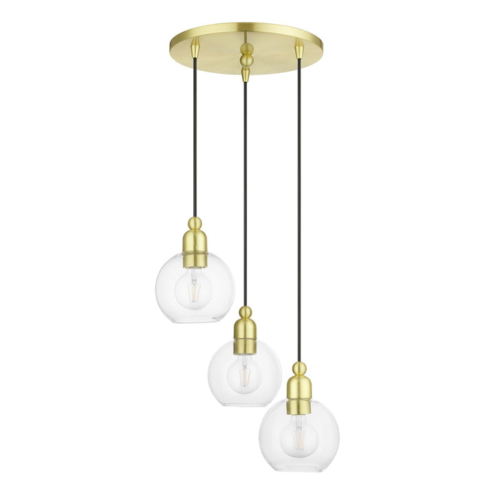 3 Light Satin Brass Sphere Multi Pendant