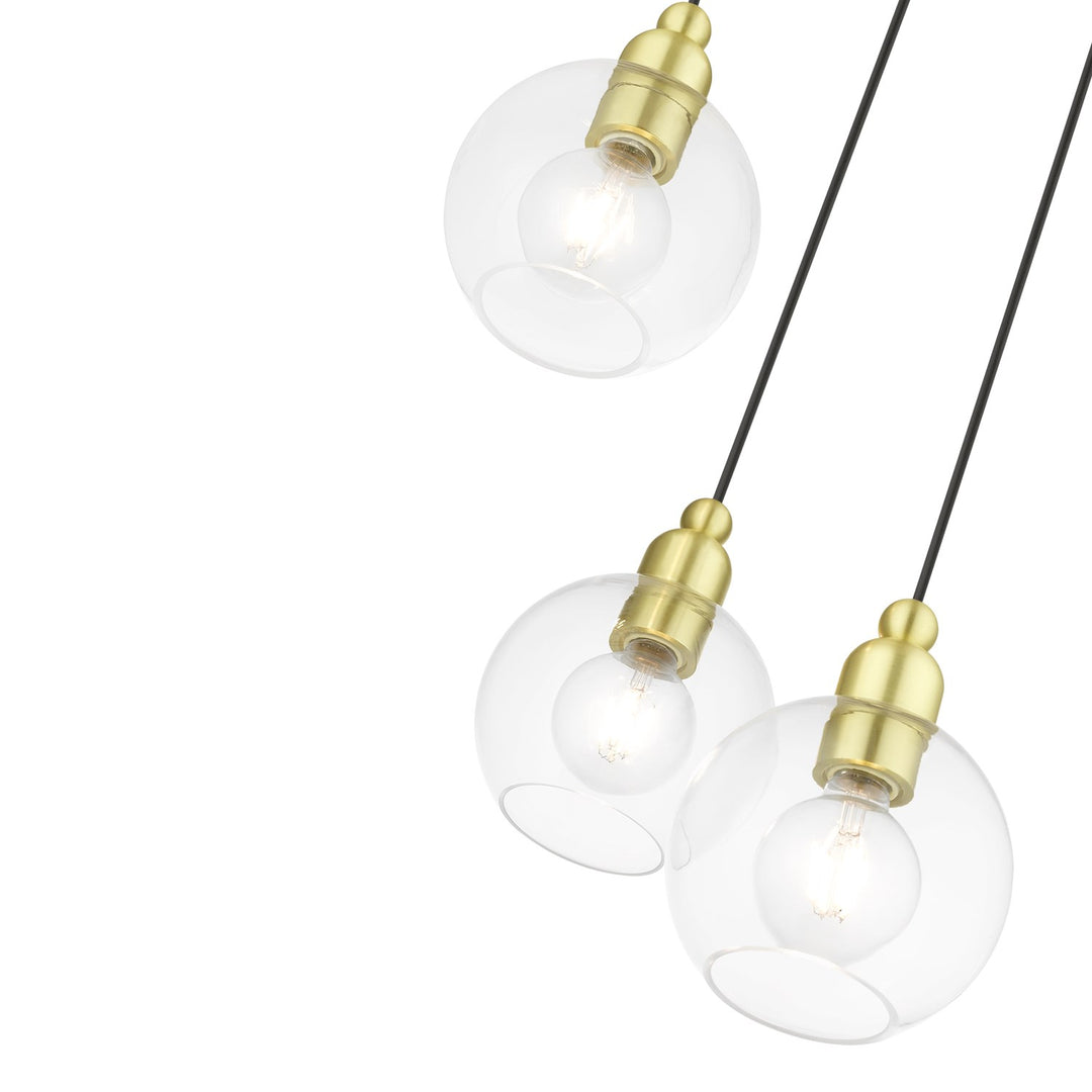 3 Light Satin Brass Sphere Multi Pendant