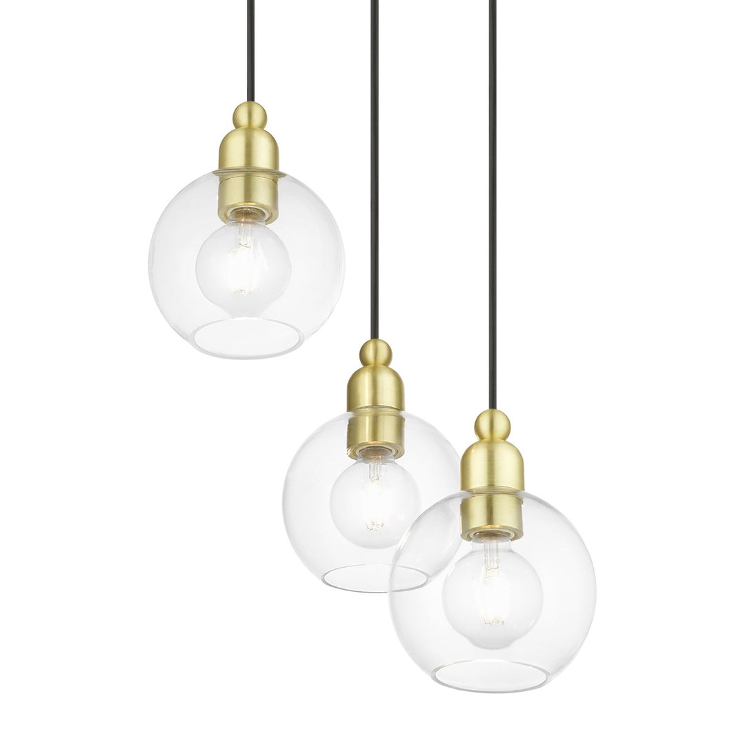 3 Light Satin Brass Sphere Multi Pendant