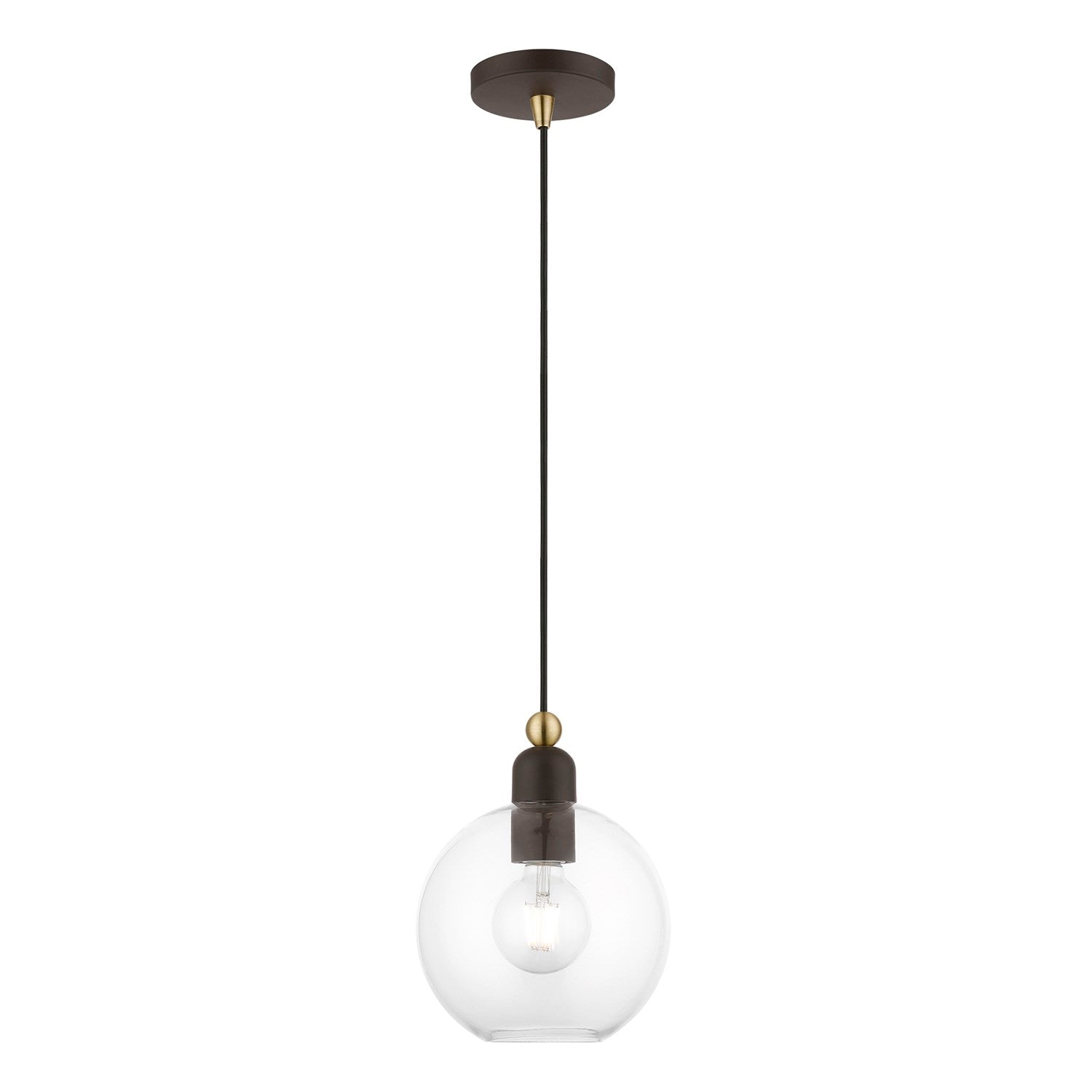 1 Light Bronze With Antique Brass Accents Sphere Pendant by Livex Lighting