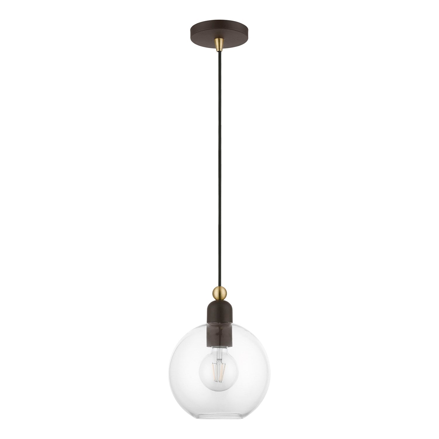 1 Light Bronze With Antique Brass Accents Sphere Pendant