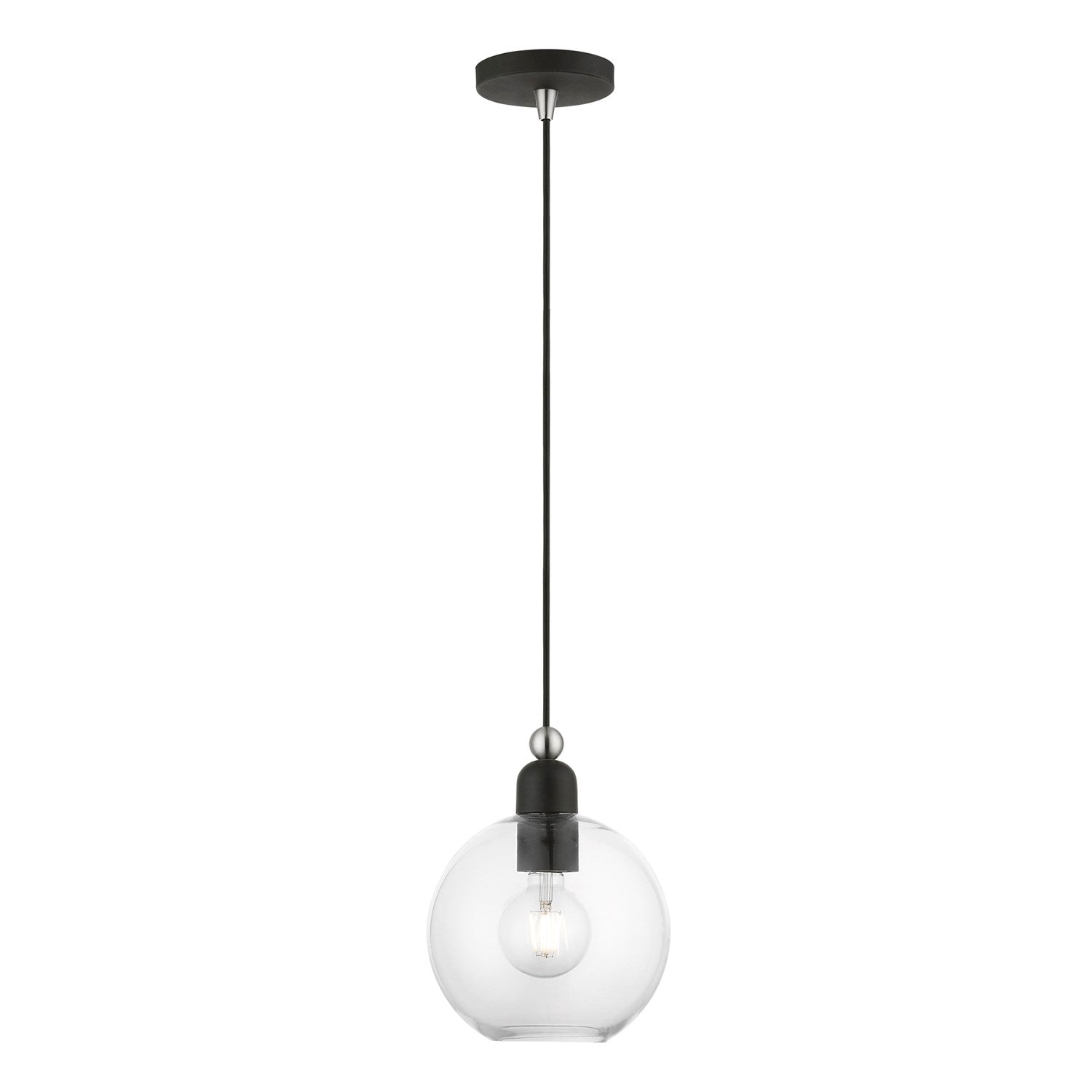 1 Light Black With Brushed Nickel Accents Sphere Pendant by Livex Lighting