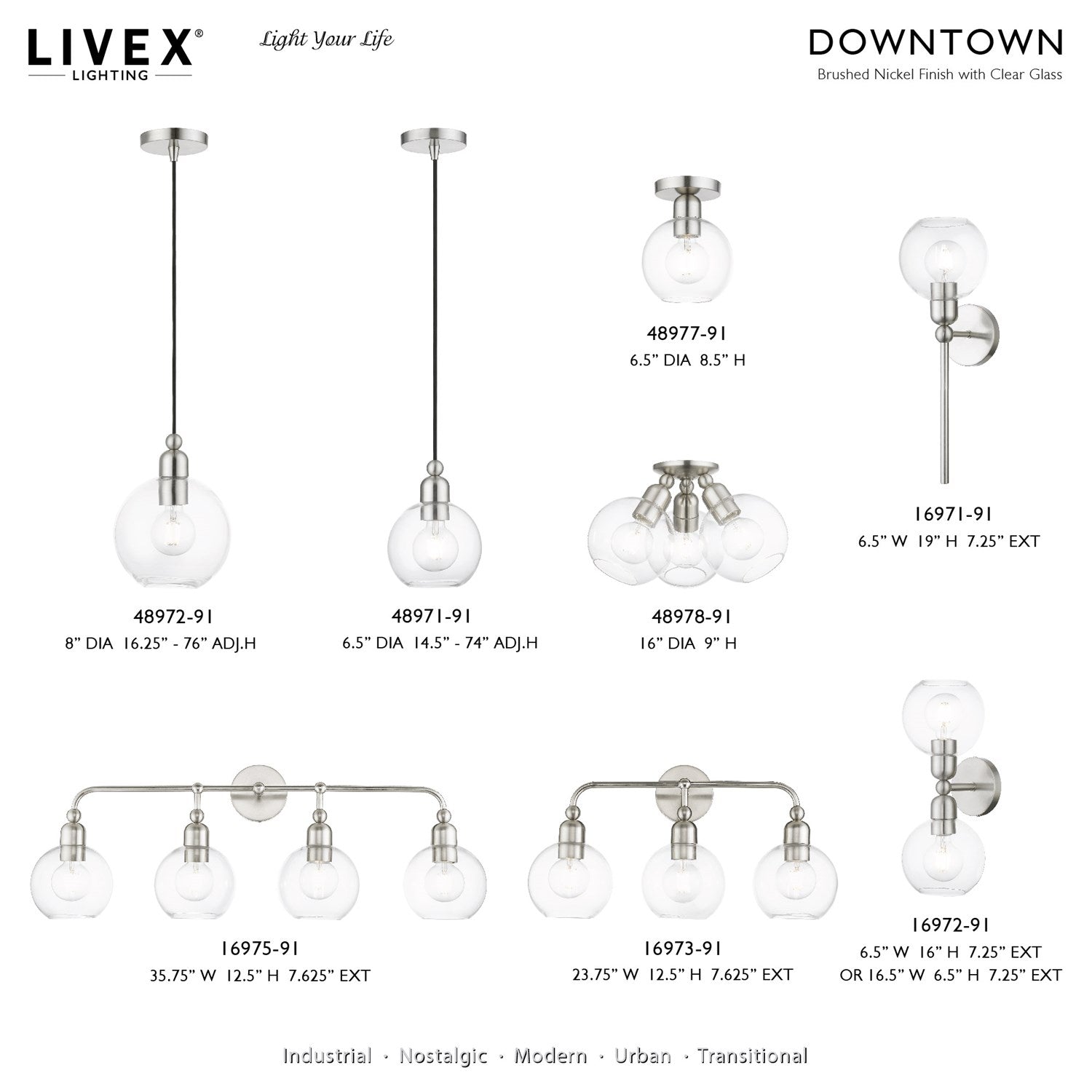 1 Light Brushed Nickel Sphere Mini Pendant