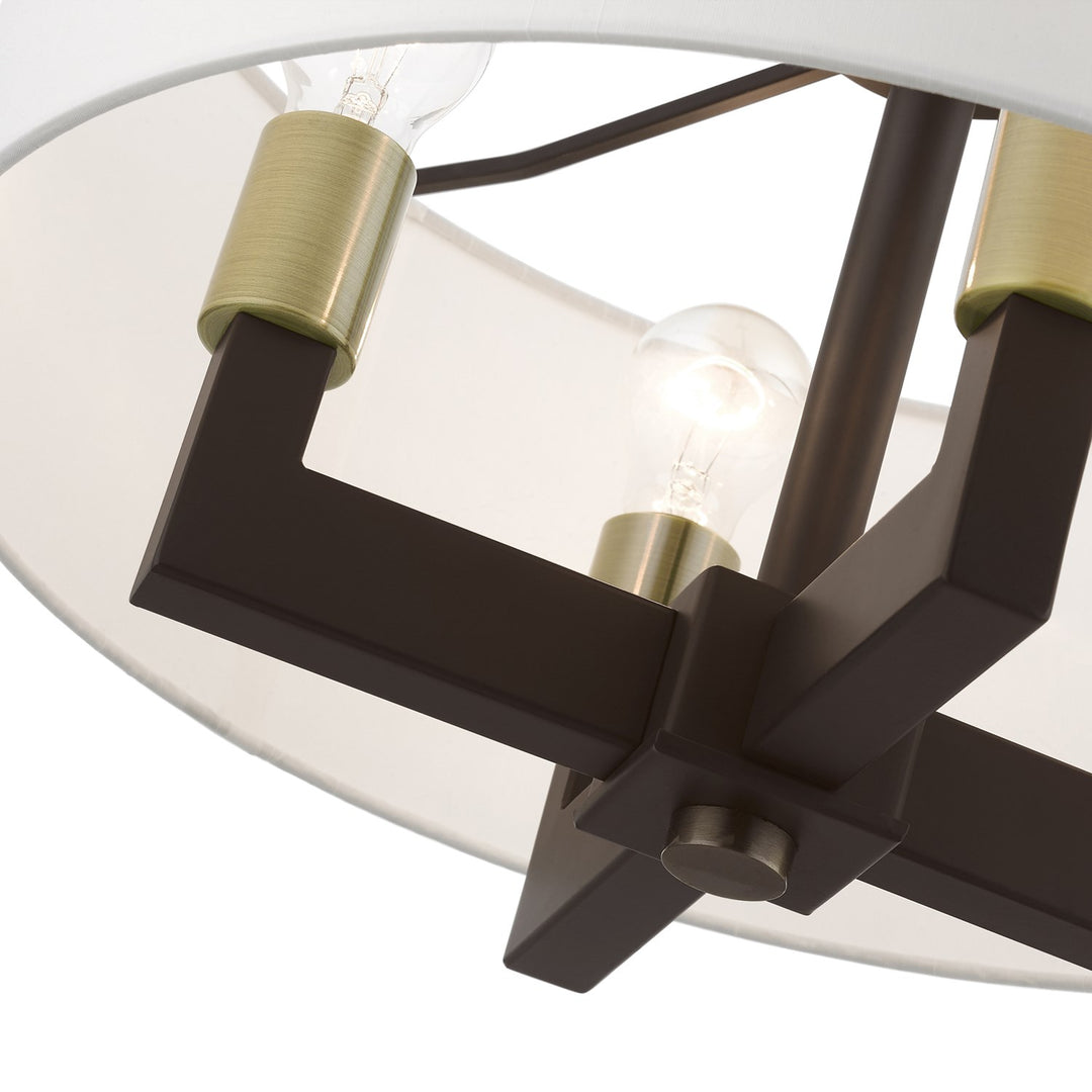 4 Light Bronze With Antique Brass Accents Pendant Chandelier