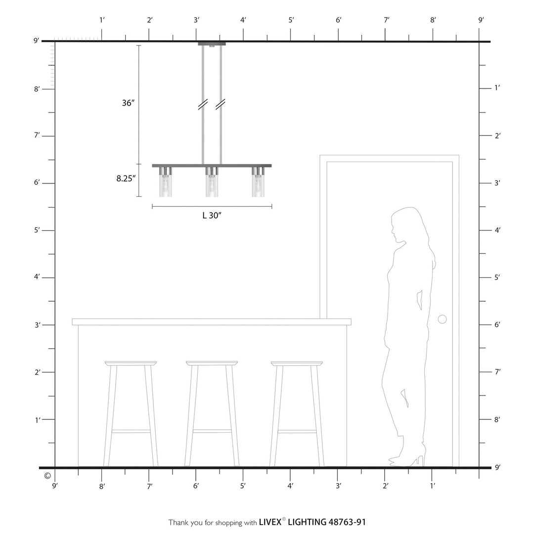 3 Light Brushed Nickel Linear Chandelier