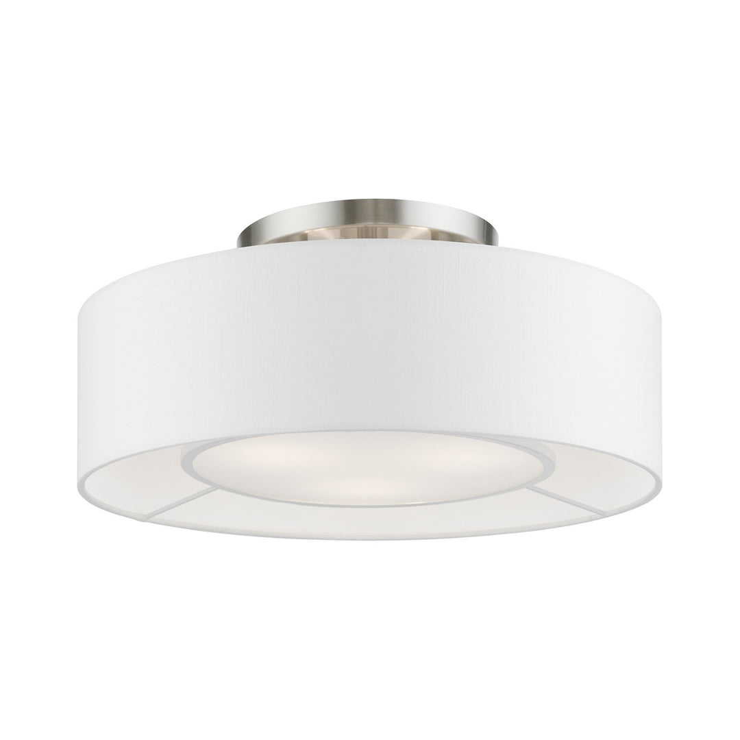 3 Light Brushed Nickel With Shiny White Accents Semi-Flush by Livex Lighting