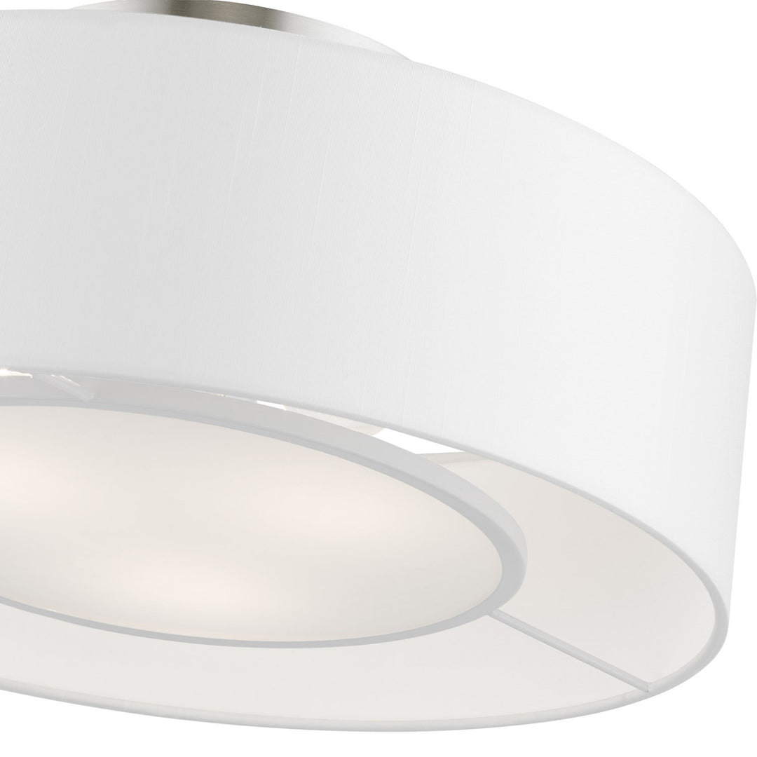 3 Light Brushed Nickel With Shiny White Accents Semi-Flush