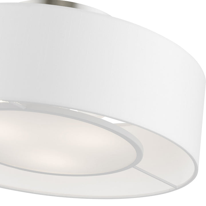 3 Light Brushed Nickel With Shiny White Accents Semi-Flush