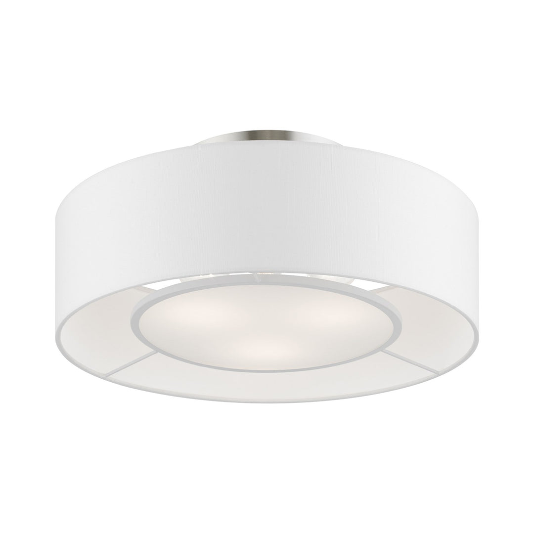 3 Light Brushed Nickel With Shiny White Accents Semi-Flush