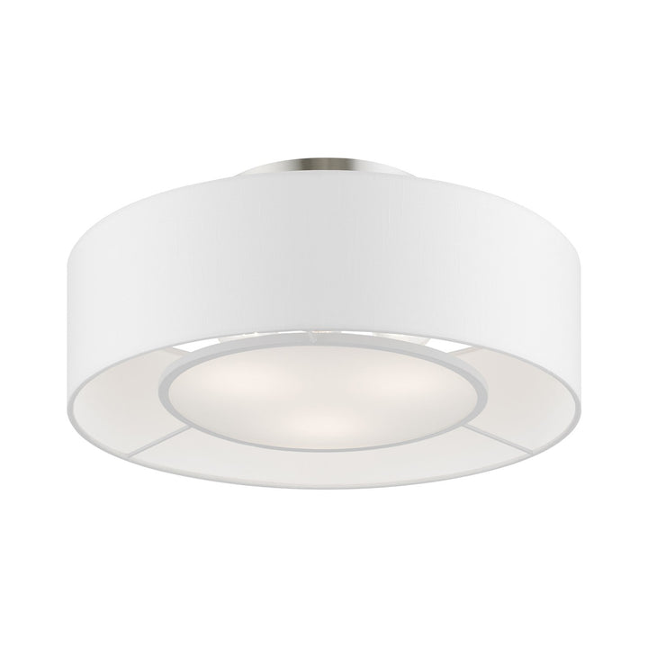 3 Light Brushed Nickel With Shiny White Accents Semi-Flush