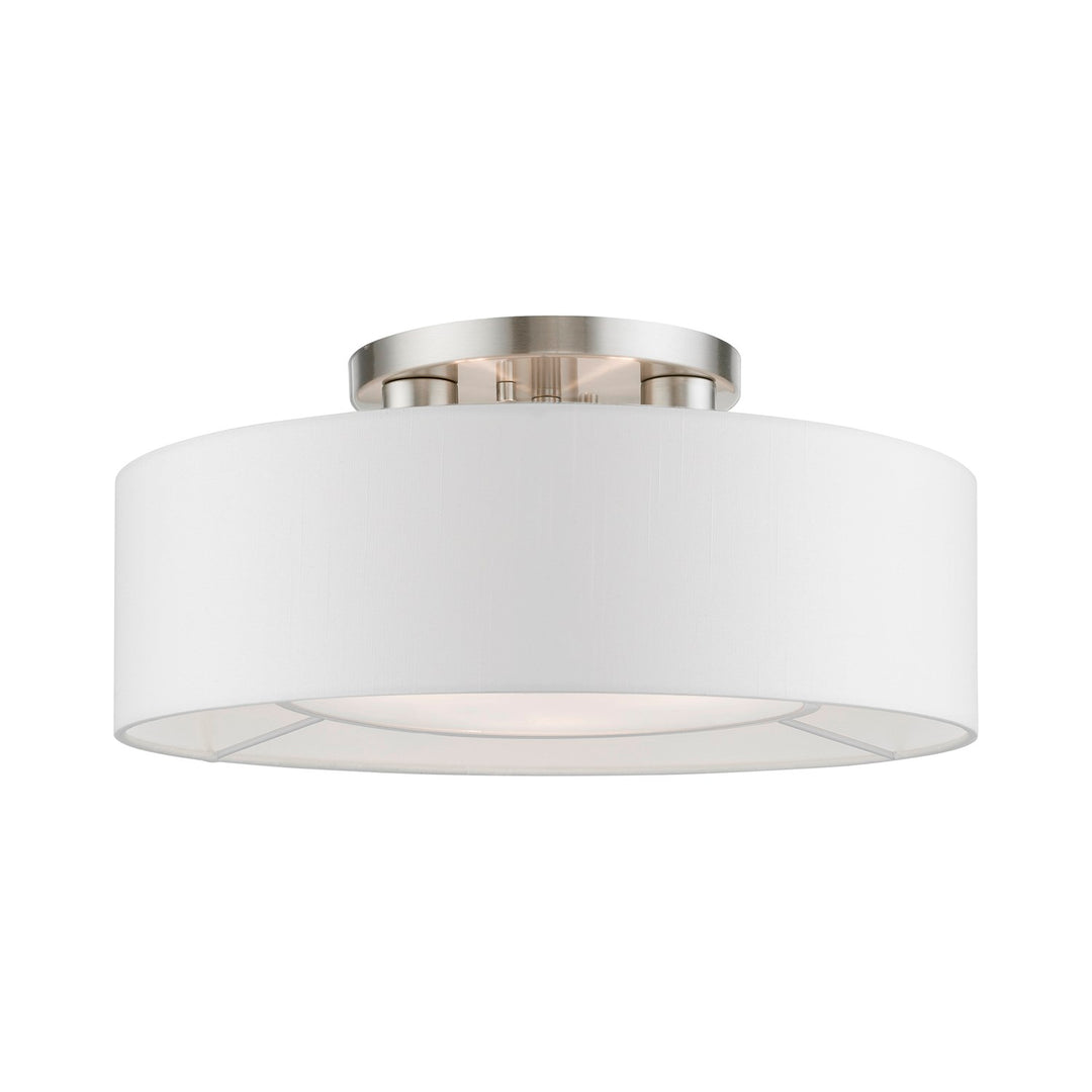 3 Light Brushed Nickel With Shiny White Accents Semi-Flush