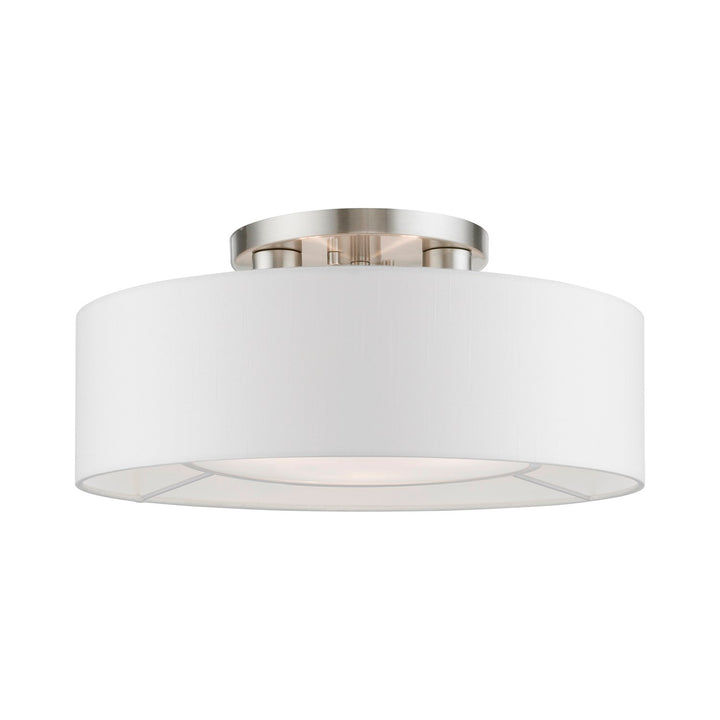 3 Light Brushed Nickel With Shiny White Accents Semi-Flush