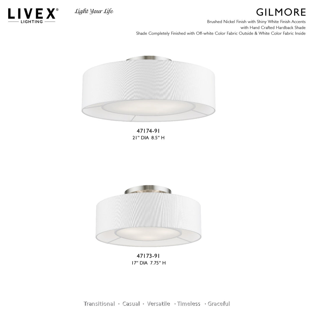 3 Light Brushed Nickel With Shiny White Accents Semi-Flush