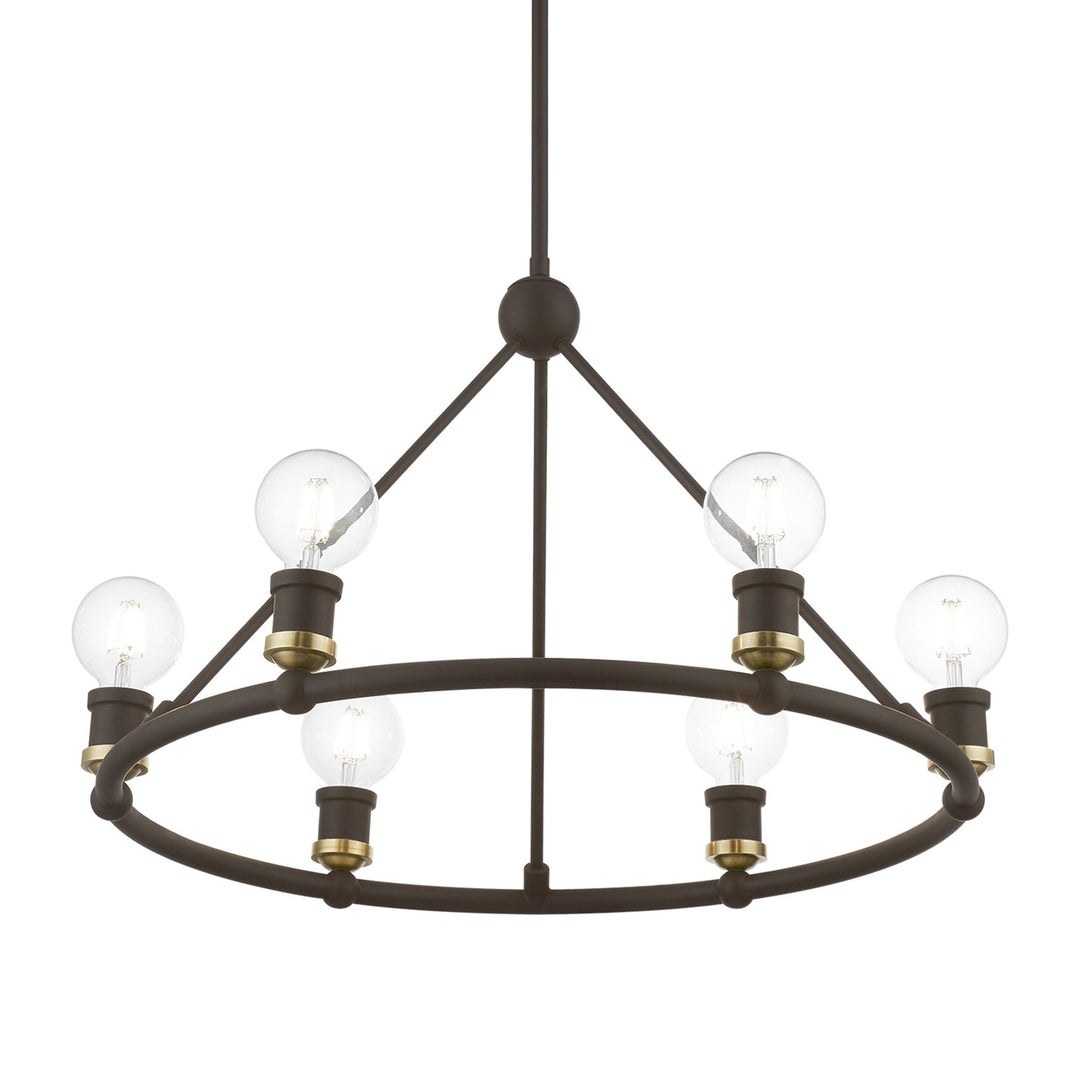 6 Light Bronze With Antique Brass Accents Chandelier